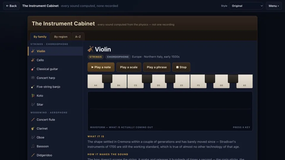 A collection of playable virtual musical instruments